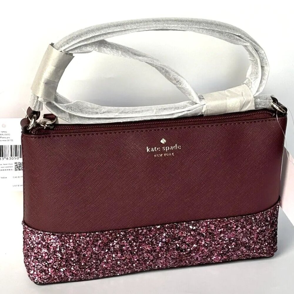 NWT Kate Spade Greta Court Glitter Ramey Small Crossbody Bag Cherrywood wkru5693